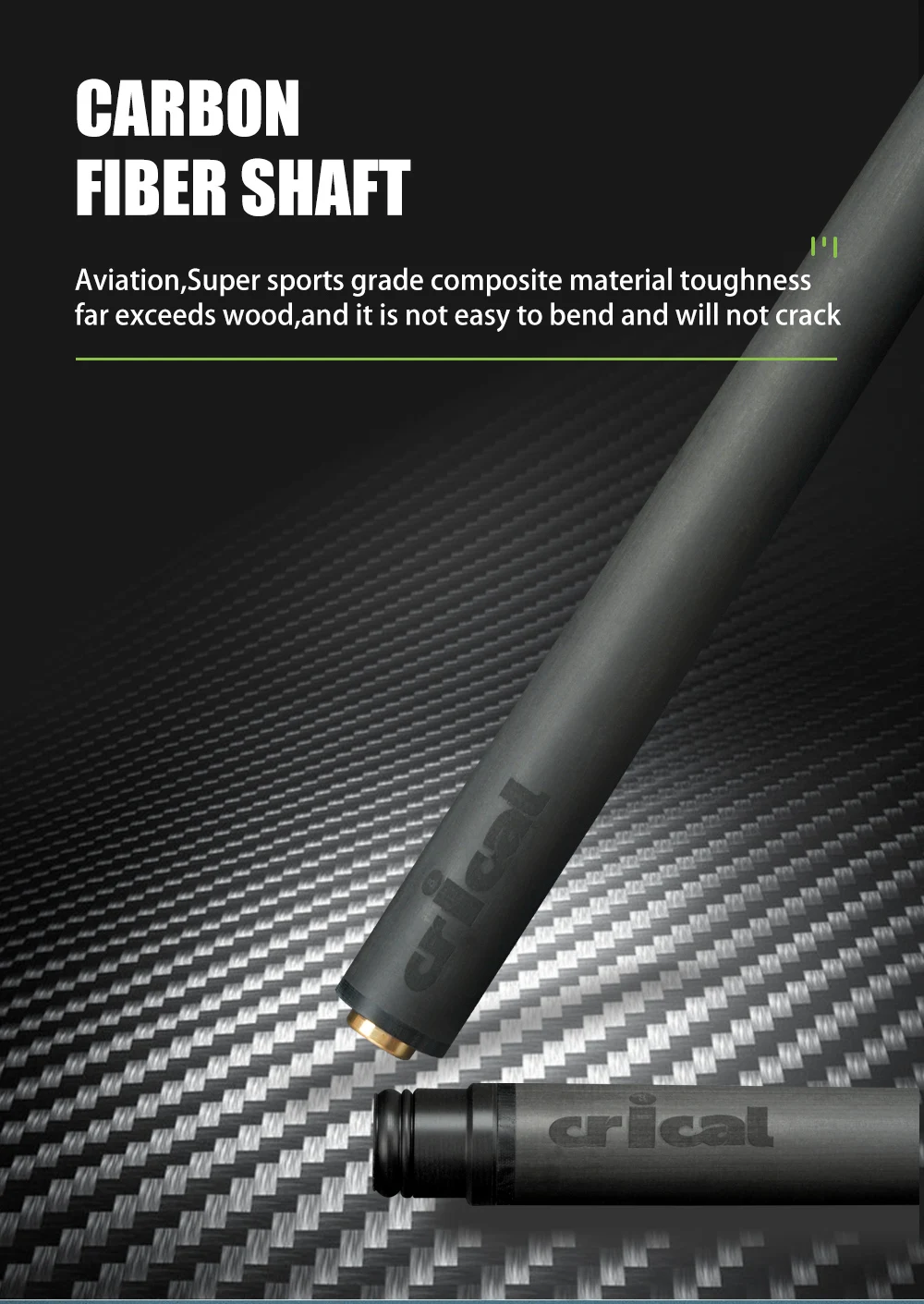 Carbonfaser-Poolqueue-Schaft mit geringer Ablenkung, Ersatzschäfte 11,5 mm 12,4 mm Spitze, Uni-Loc Radialverbindung, 29 Zoll, 3,7 oz, CRICAL – Detail 7