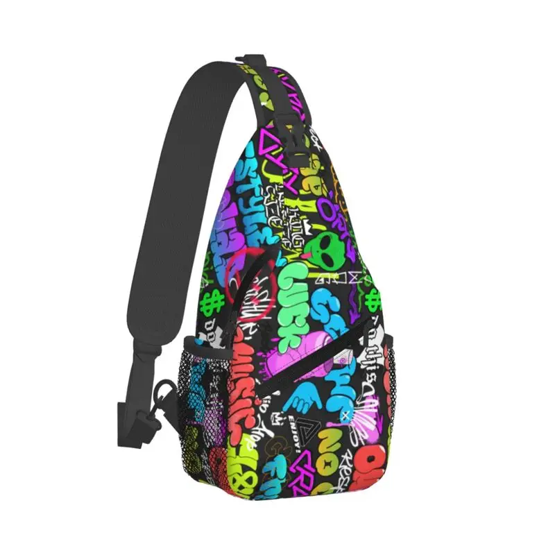 Custom Hip-hop Culture Street Graffiti Art Sling Crossbody Backpack Men Chest Shoulder Bag for Travel Hiking Daypack