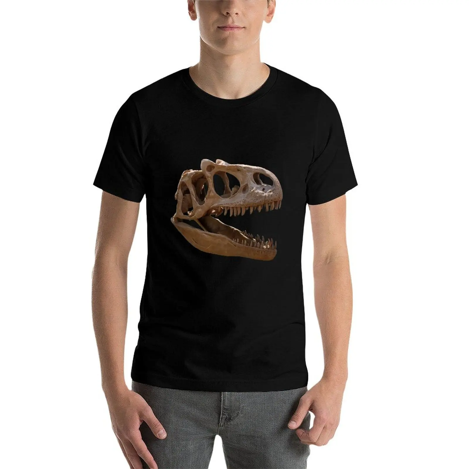 Allosaurus الجمجمة تي شيرت القطن تي شيرت رجل تي شيرت للرجل القطن
