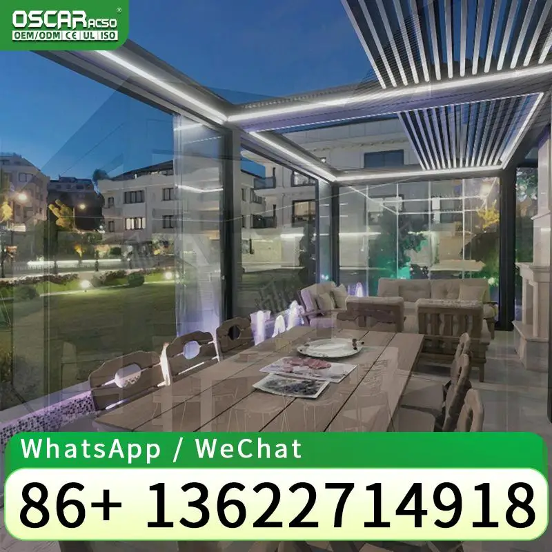 Modern Aluminum Waterproof Terrace Roof Louvered Gazebo With Curtains for Outdoor Garden Patio pergolas