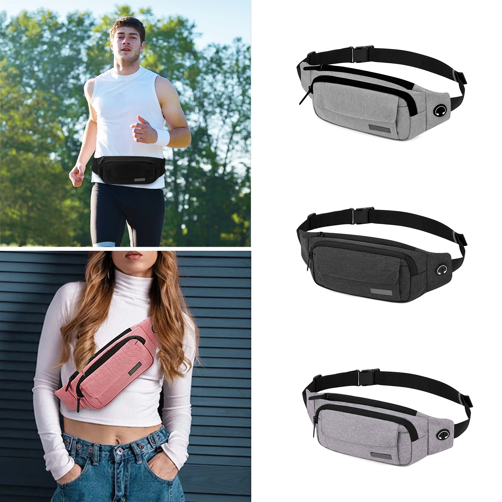 Large Crossbody Waist Pack for Men Belt Bag With 4-Zipper Pockets for Travel Running Hiking Workout Dog Walking women Fanny bags