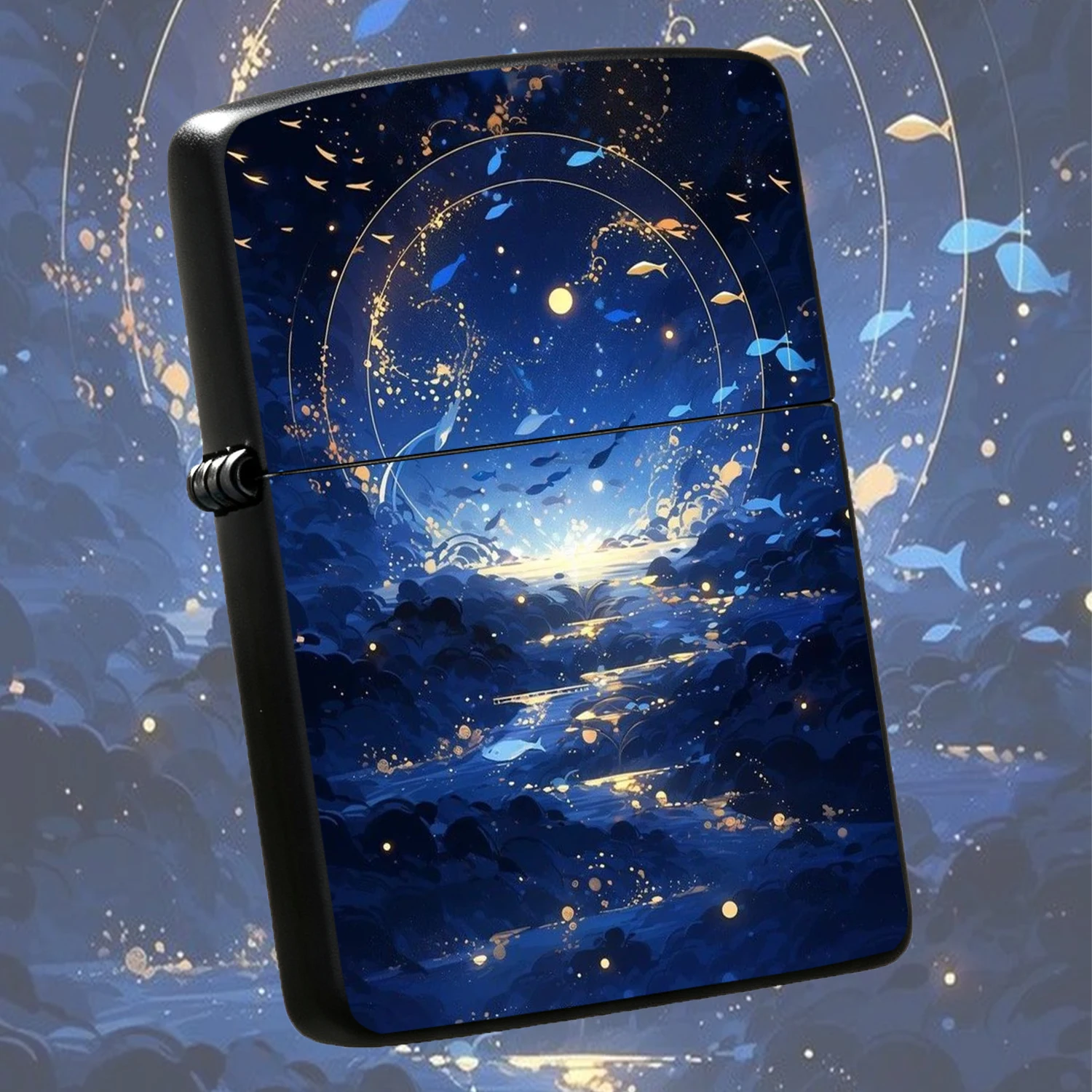 Dreamy Starry Sea Fish Roaming Art Lighter, Exquisite Aesthetic Accessory For Daily Carrying, Ideal Unique Present For Art Lovers, Chic Decor For Casual Outfits, Home Coffee Table Display, Multi-Scenario Practical Creative Adornment With So