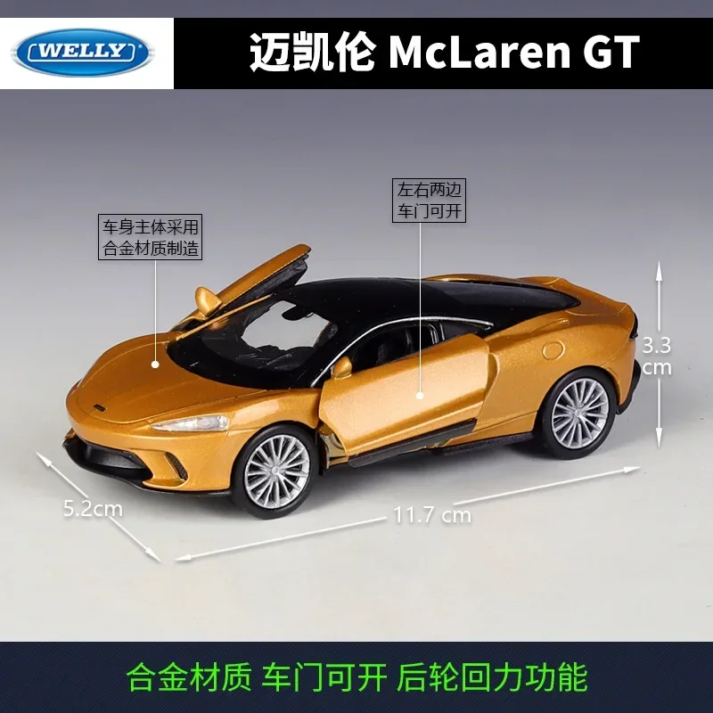 WELLY 1:36 McLaren GT Symulacja Samochodu z Napędem Pull Back Model Samochodu Metalowy Stop Zabawka Samochodowa Dla Dzieci Prezent Kolekcja