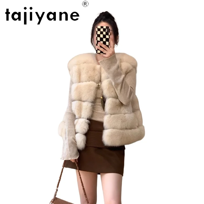

TAJIYANE 100% Natural Fox Fur Vest Woman Luxury Sleeveless Real Fur Coats 2025 Winter Clothes Short Vests пуховик женский зимний