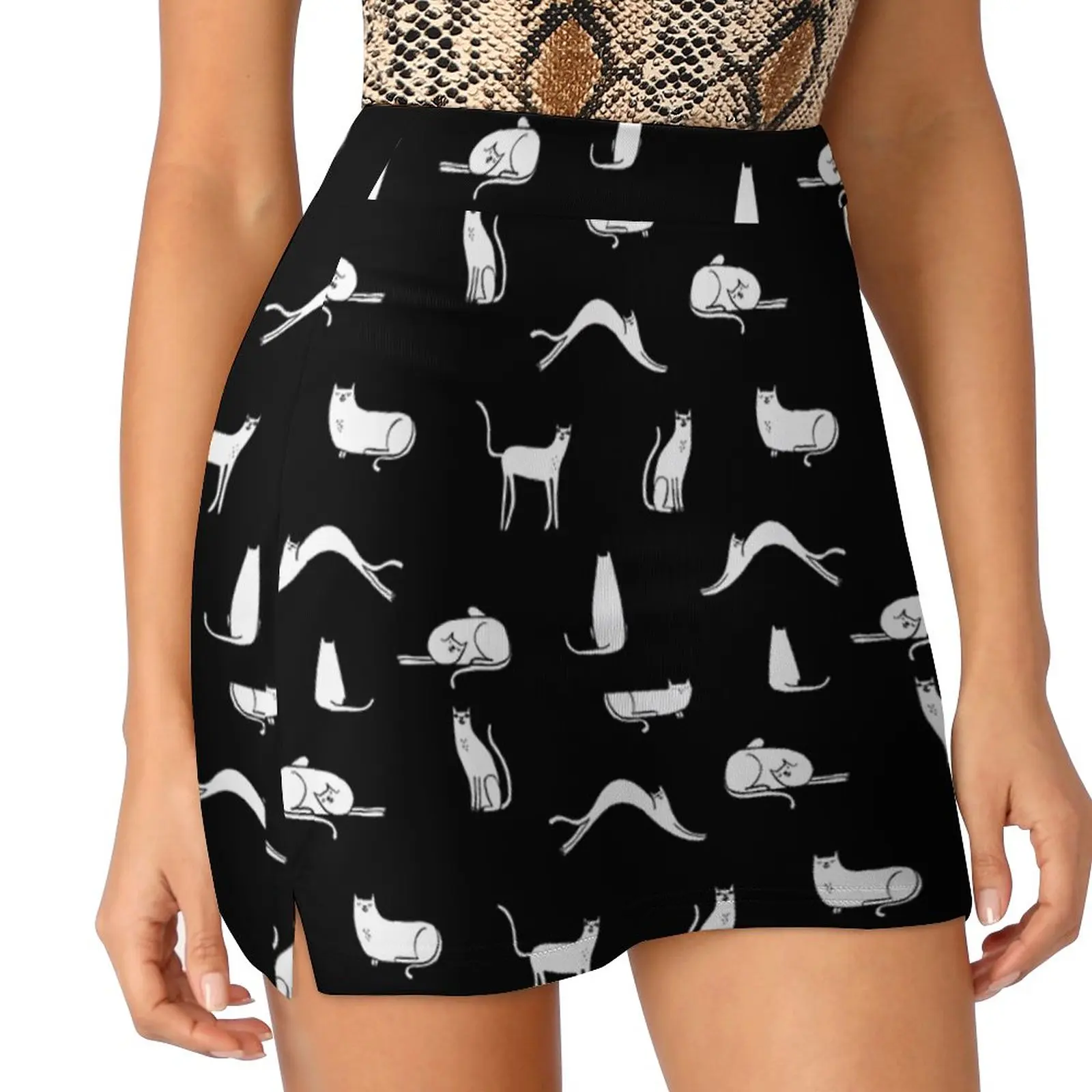 Cat Poses-Monochrome Women's skirt With Hide Pocket Tennis Skirt Golf Skirts Badminton Skirts Running skirts Cat Cats Kitten