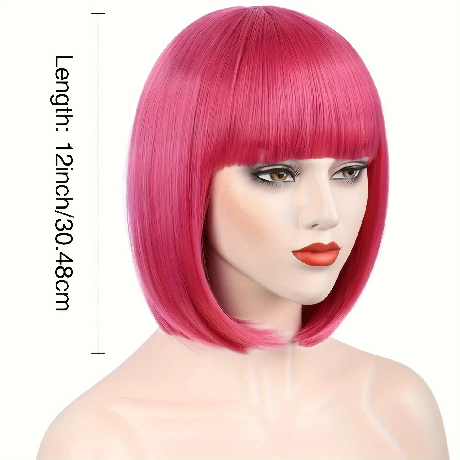 Женский короткий прямой парик боб с челкой - синтетический парик плотности 180%, дышащая сетчатая шапочка из розы, натуральный полный вид