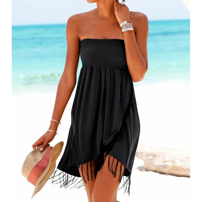 

Slim Sexy Fringe Irregularly Wrapped Chest One-shoulder Beach Style Dress Women's Clothing 2023 New Fashion Women's Dress