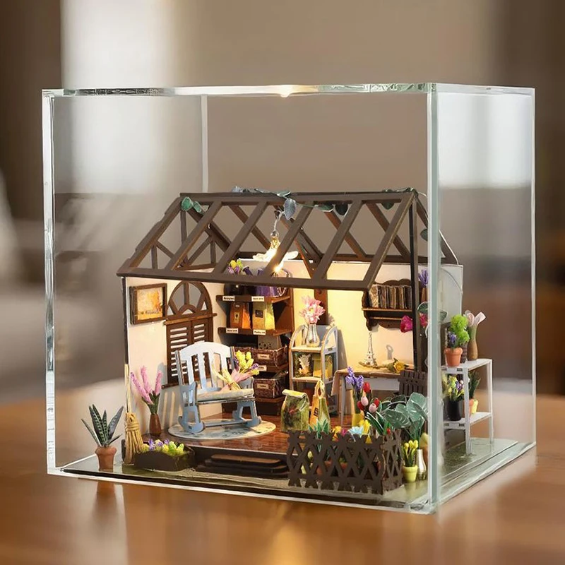 DIY Mini Casa Houten Miniatuur Model Kit Vrije tijd 3D Puzzel Poppenhuizen Met Meubels Poppenhuis voor Vrienden Verjaardagscadeaus