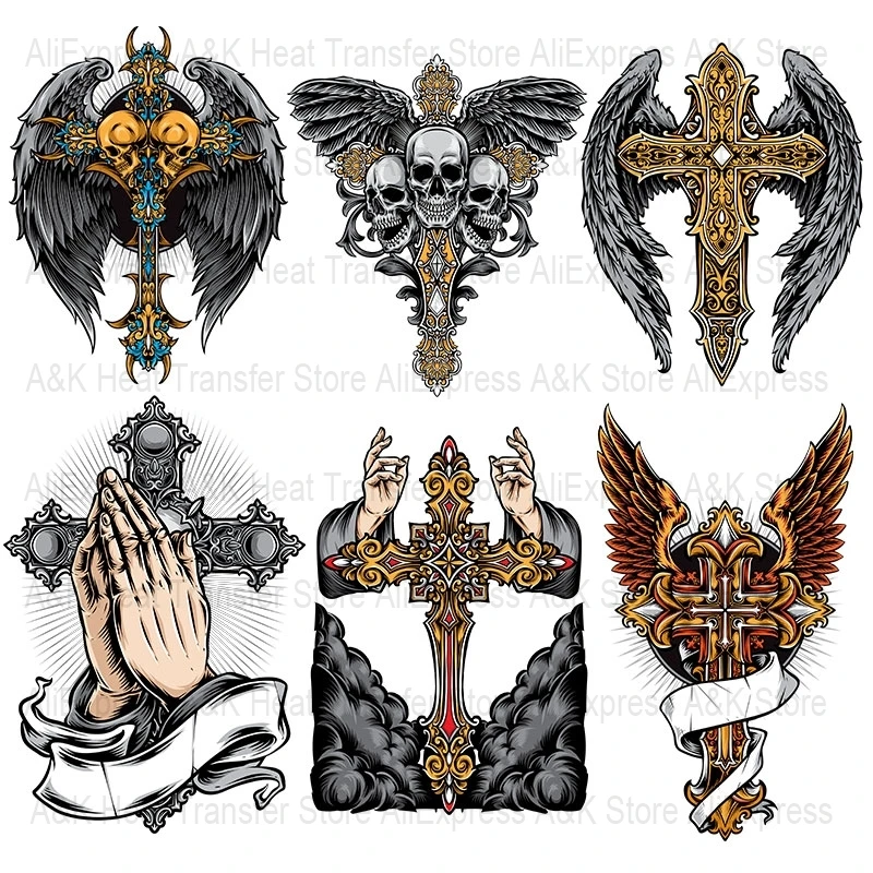 Cool Steampunk Cross Skull Thermo Sticker Iron Patches Heat Transfer Men Shirt Dipped DIY Applique Parches Thermo Stripes Decals