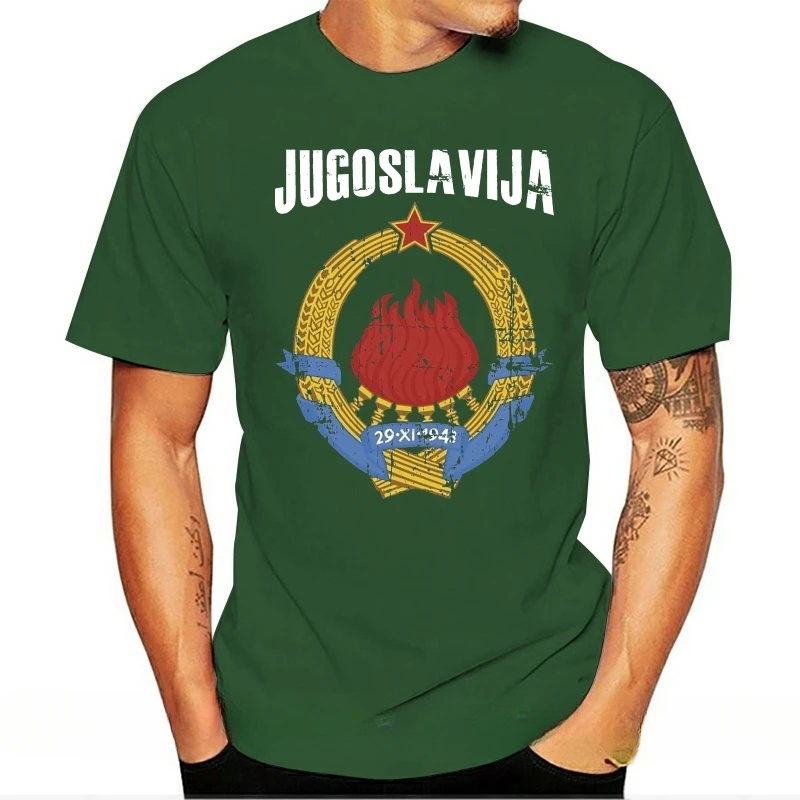 Graphic Cotton Streetwear    Jugoslavija Yugoslavia Coat of Arms T  Vintage Black  High Quality Men Cotton Clothing Ringer