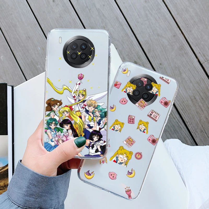 Caixa de telefone de silicone transparente para huawei nova 8i honra 50 lite, marinheiros, coelho, meninas bonitos, gato, desenhos animados