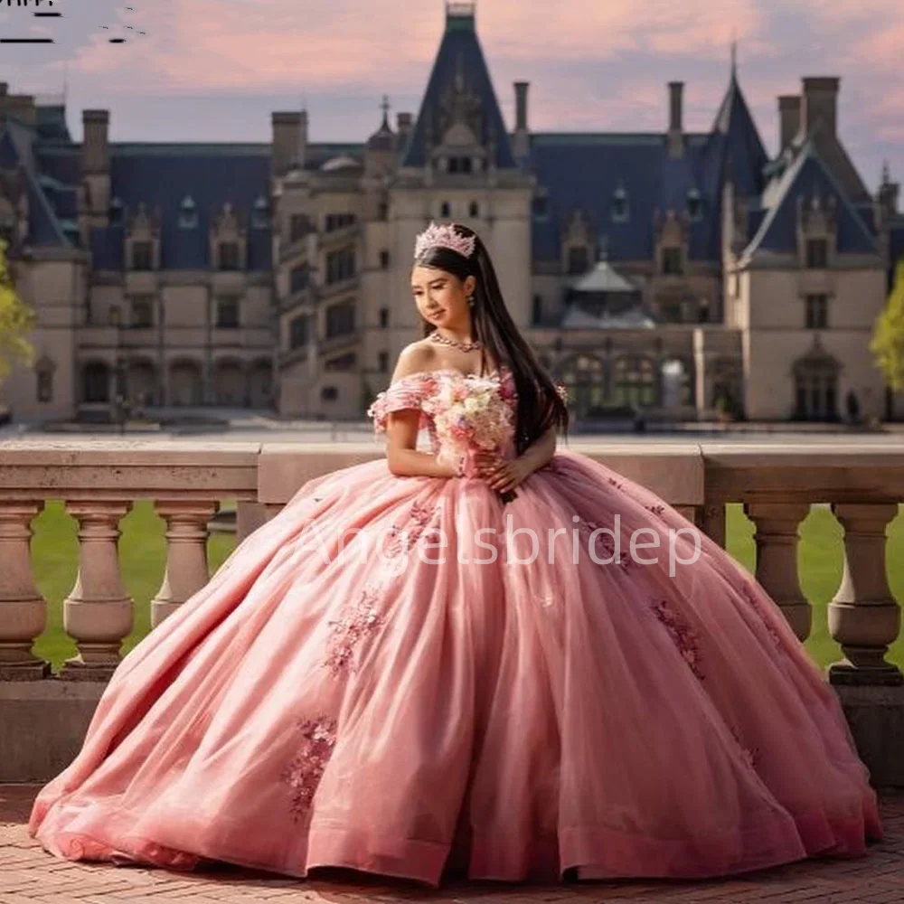 Angelsbridep High Quality Pink Ball Gown 15 Year Old Quinceanera Dresses 2025 Sweetheart Appliques Sweet 16 Evening Party Dress