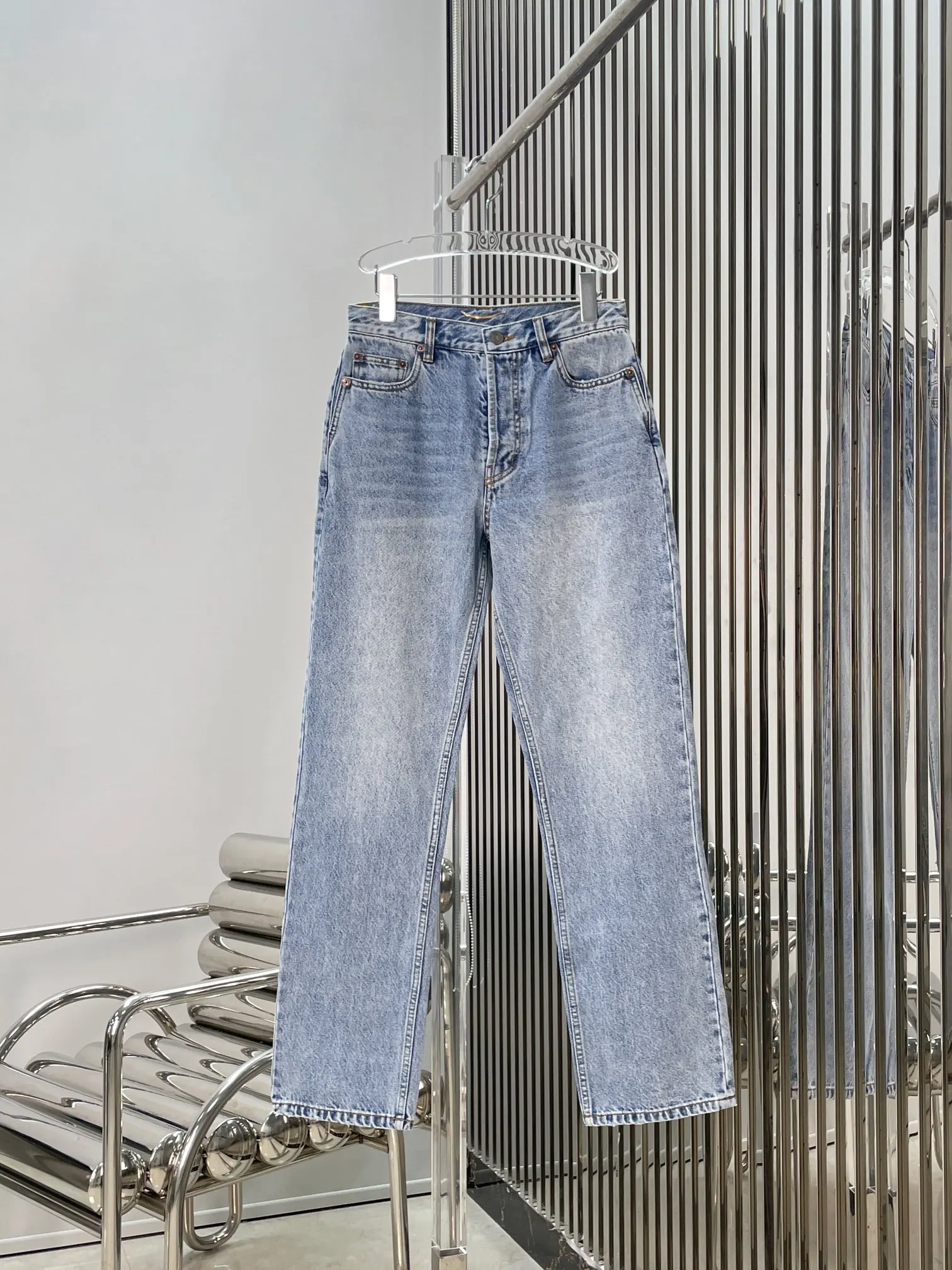 

Slimming High Waist Straight Leg Light Blue Washed Denim Jeans Women's Fashionable Versatile Long Pants Spring Autumn