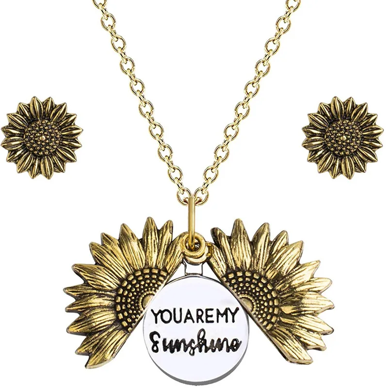 Vintage Sunflower Charm Necklace You Are My Sunshine Pendant Jewelry Inspirational Jewelry Gift for Women Girls