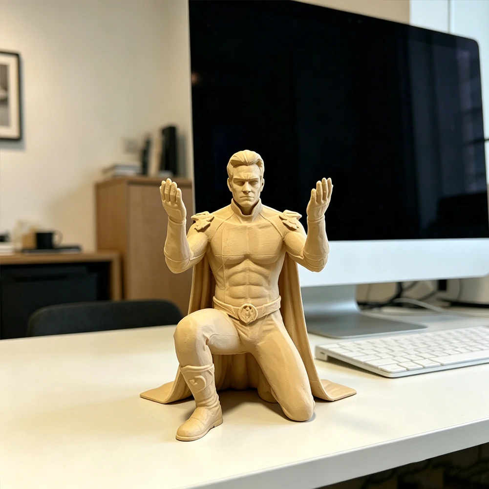 Kneeling Caped Hero Pen Holder Muscular Superhero Figurine Desk Pencil Rack 3D Printed Gaming Decor Office Organizer Ornament