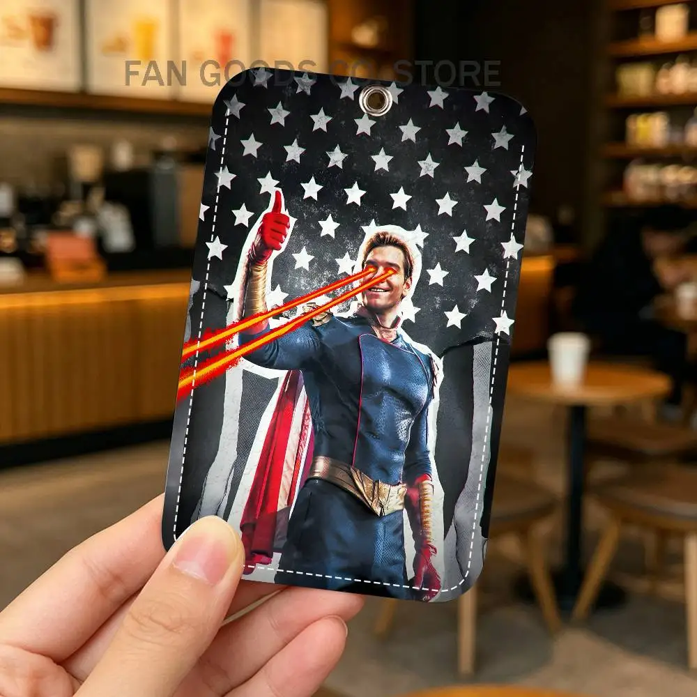 Laser eye H-Homelander Superpower Leather Card Holder Keychain Ring Door Lock Access ID Access Card