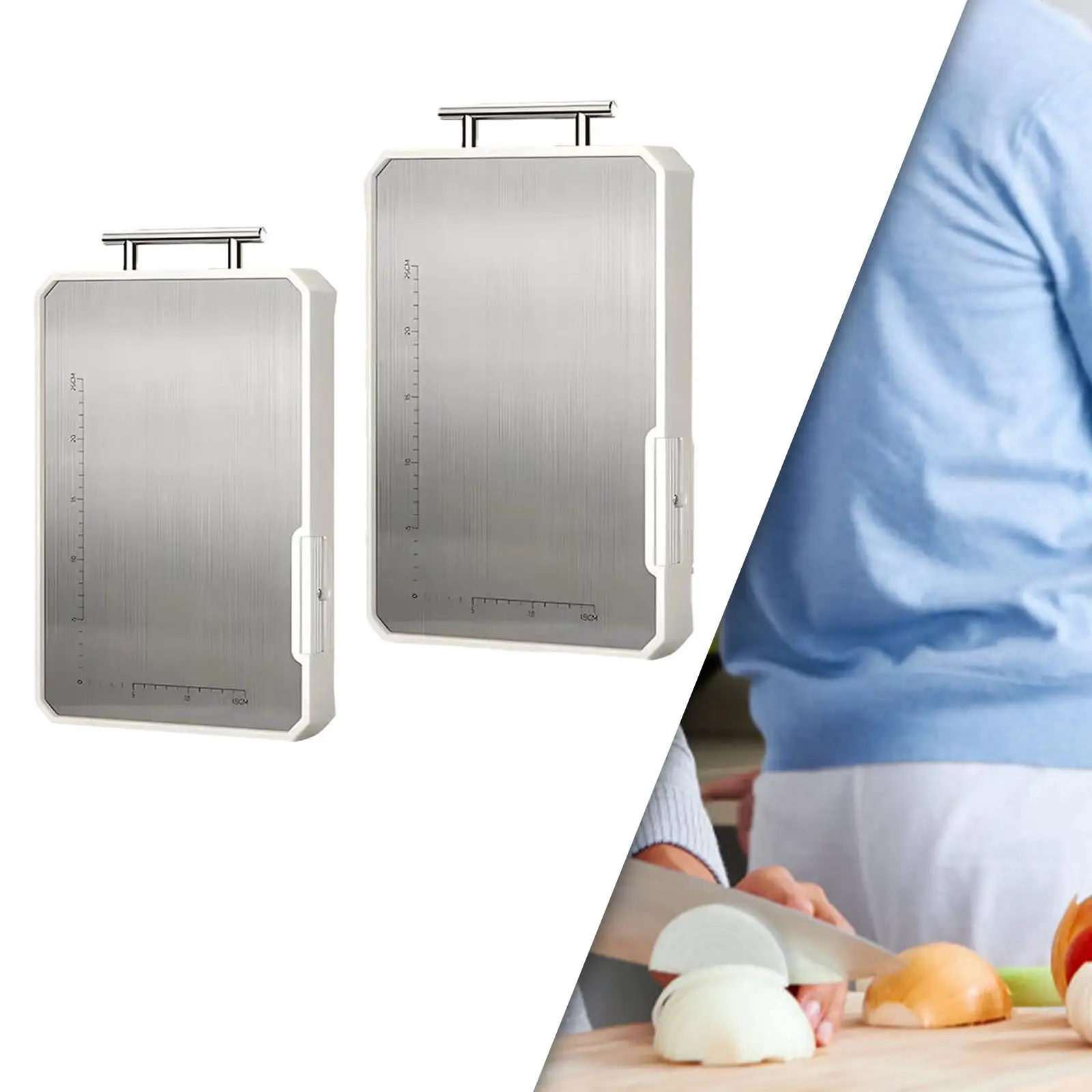 Cutting Board Stainless Steel and PP Double Sides Hanging Rectangular Chopping Block for Fruits Breads Vegetables Meats Cheeses