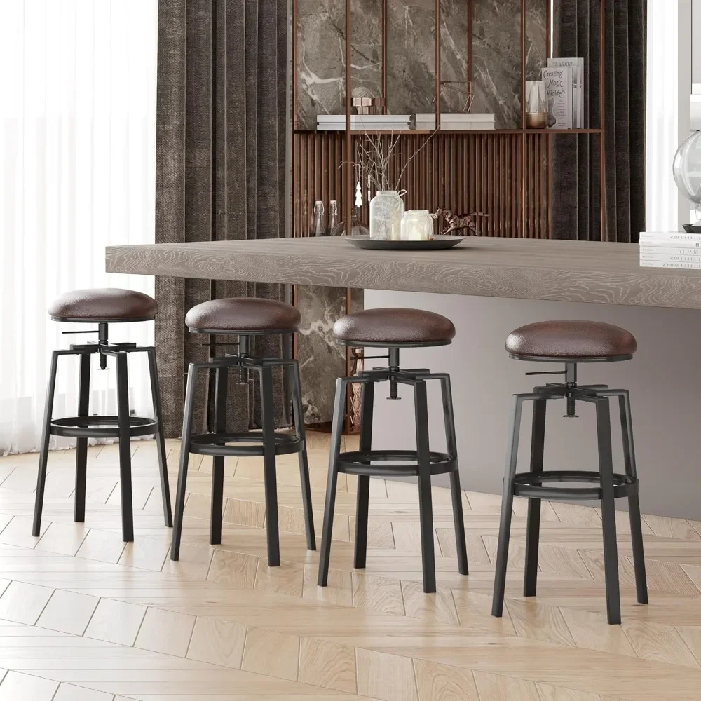 Chaise de bar vintage en cuir, tabouret réglable recommandé par le comptoir de cuisine