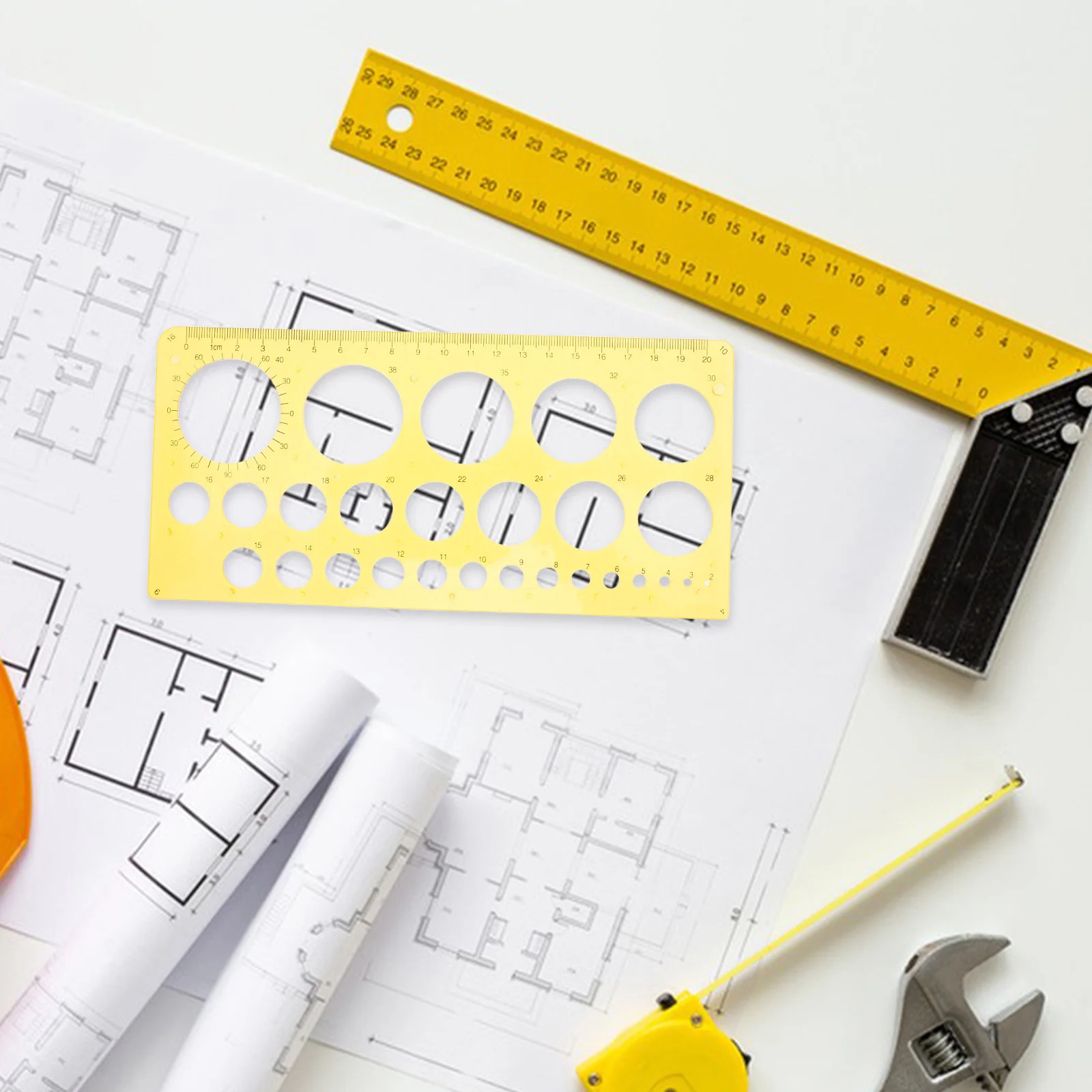 أداة صياغة بلاستيكية على شكل دائرة للرسومات الهندسية الدقيقة واللوازم المكتبية ذات التصميم المعماري باللون الأصفر