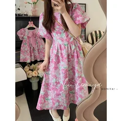 Mother and Daughter Floral Elegant Dress Mommy and Baby Girl Matching Equal Delicate Dresses Flower Girl Frock Women Clothing