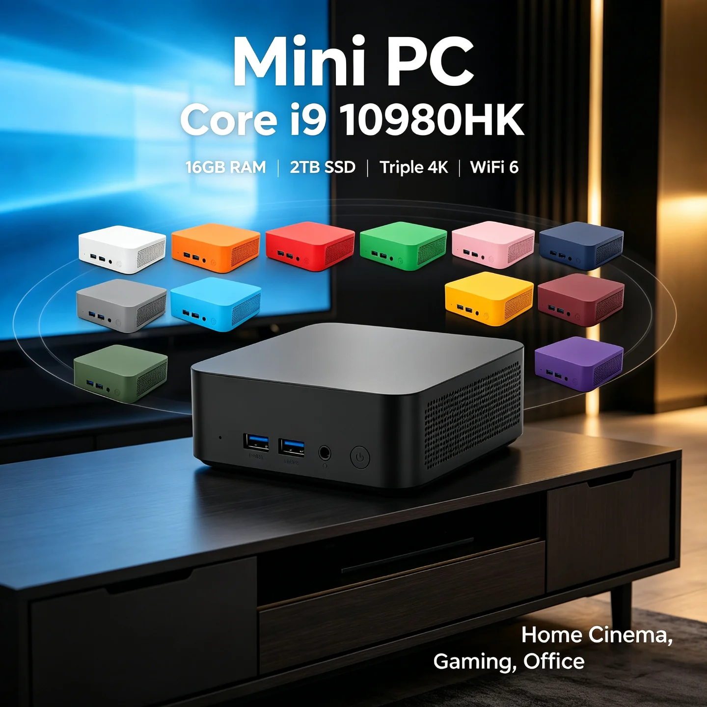 8 Core 16 Thread Power 16GB RAM Mini PC Intel Core i9-10980HK Zero Compromise 1TB 2TB SSD for Gaming & Work Triple 4K