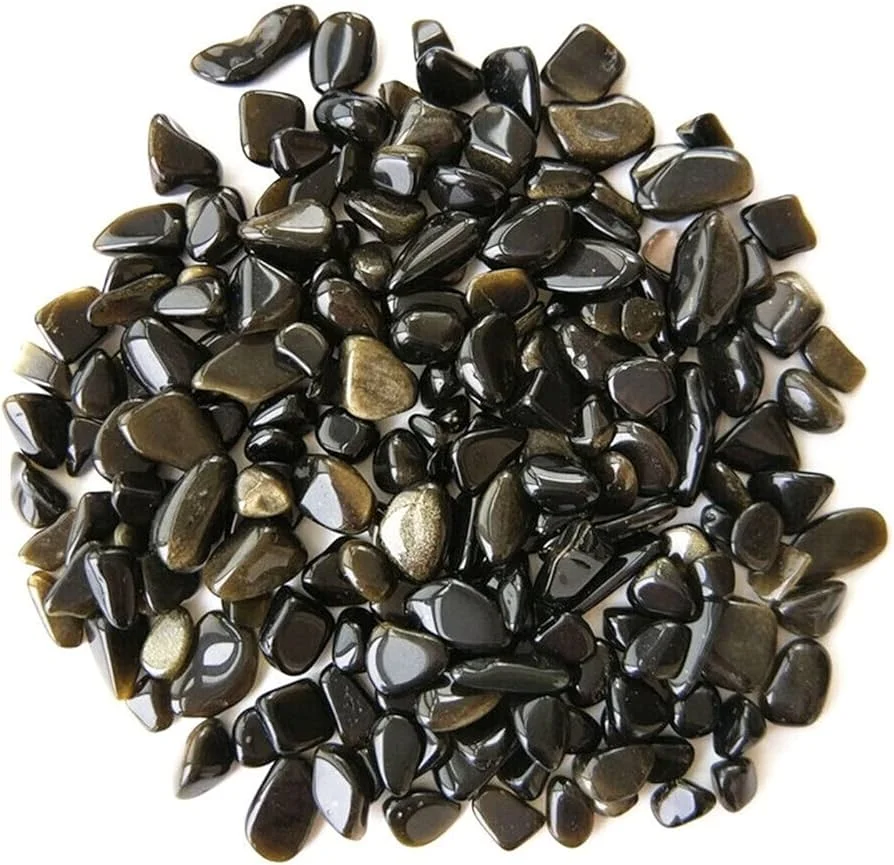 3-12mm Ungebohrte Goldene Obsidian-Chips, Gold-Schimmer-Obsidian-Kristall-Chips, Goldene Obsidian-Trommelsteine, Kristall-Chips, für DIY