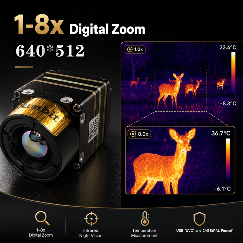 High Resolution Thermal Camera 8x Zoom Drone Camera 640*512 USB CVBS Analog Interface Camera Module Infrared Night Vision