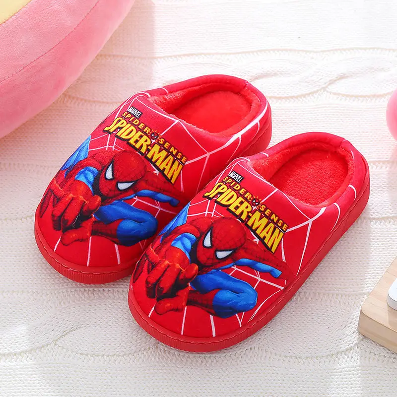 Winter Heel Cotton Slippers For Children Spider Man Anti Slip Soft Bottom Slippers For Boys And Girls Warm Plush Home Shoes