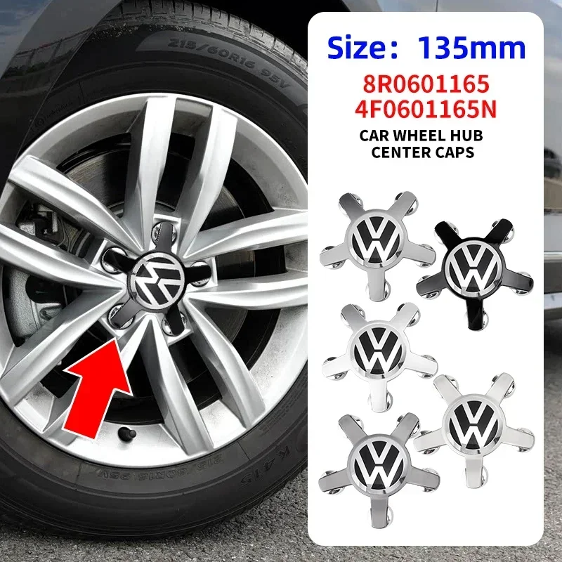 4Pcs 135mm Car Hub Center Wheel Caps Emblem Badge 4F0601165N 8R0601165 Five claws logo For Volkswagen VW Auto Accessories