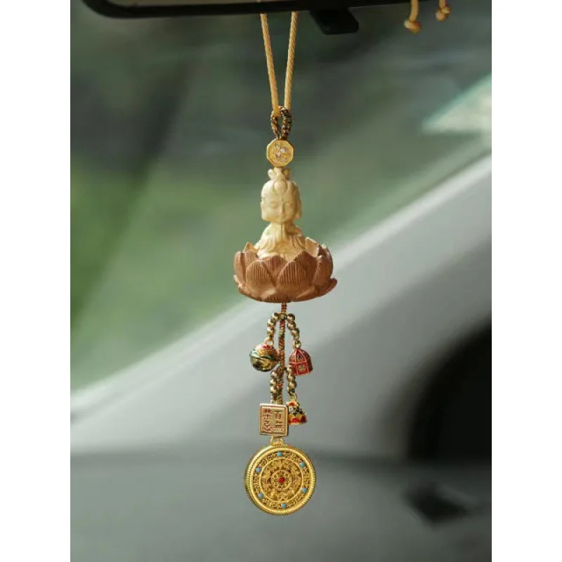 High-End Boxwood Taolai In-Car Guanyin Pendant Rearview Mirror Hangings Lucky Plate Blessing Ornament Men And Women Lukcy Chamrs