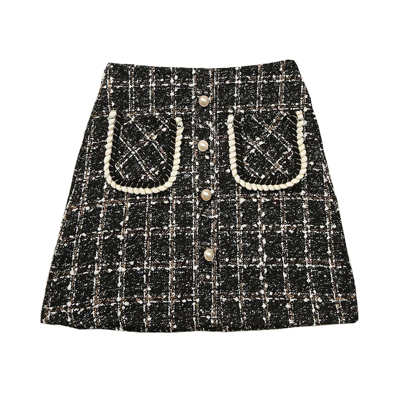 

Women's tweed single breasted plaid short skirt 2024 new high waisted slimming small fragrant A-line skirt