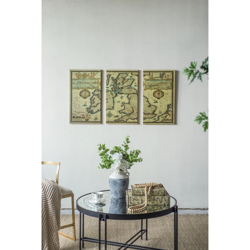 

S/3 41.3x1x23.6 Rectangular Canvas Map Wall Art, Multicolored
