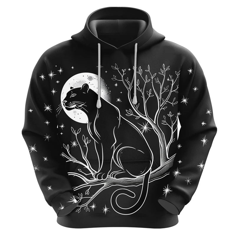 Horror Panther Graphic Sweatshirts Goth Cat Animal Hoodies For Men Clothing Casual Male Streetwear Leopard Unisex Pullover Hoody