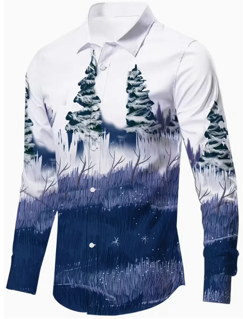 

Рождественская мужская рубашка с длинными рукавами и цветным узором с 3D принтом и длинными рукавами, модная повседневная одежда, топ