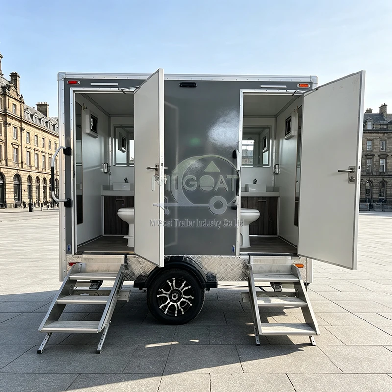 Hot Sale 2 Stall Mobile Toilet Trailer Single Axle Flushing Portable Restroom With Urinal Sink For Outdoor Events Construction