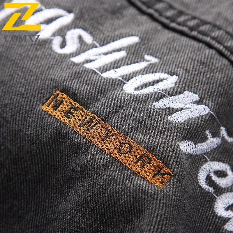 COMXZ Mens 빈티지 데님 자켓 한국 스타일 솔리드 컬러 방수 방풍 작업복 미니멀리스트 streetwear 야외 캐주얼 코트
