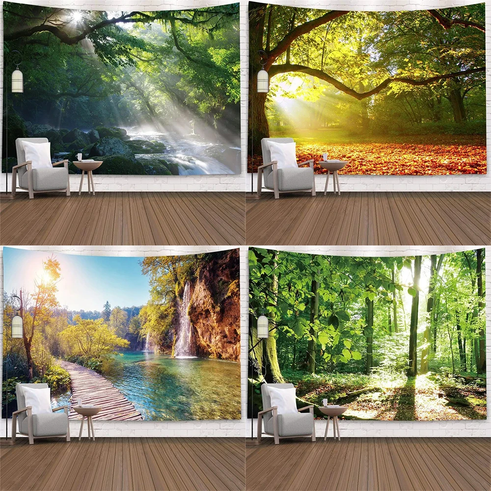 

Landscape pattern tapestry beautiful natural forest print wall cloth home decoration room bedside background hanging cloth