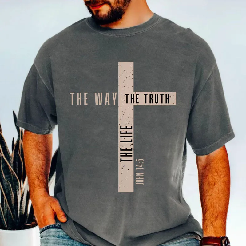 T-shirt pour hommes « Jésus est roi », « Le chemin, la vérité, la vie », John 14:6, verset biblique, t-shirt chrétien pour hommes