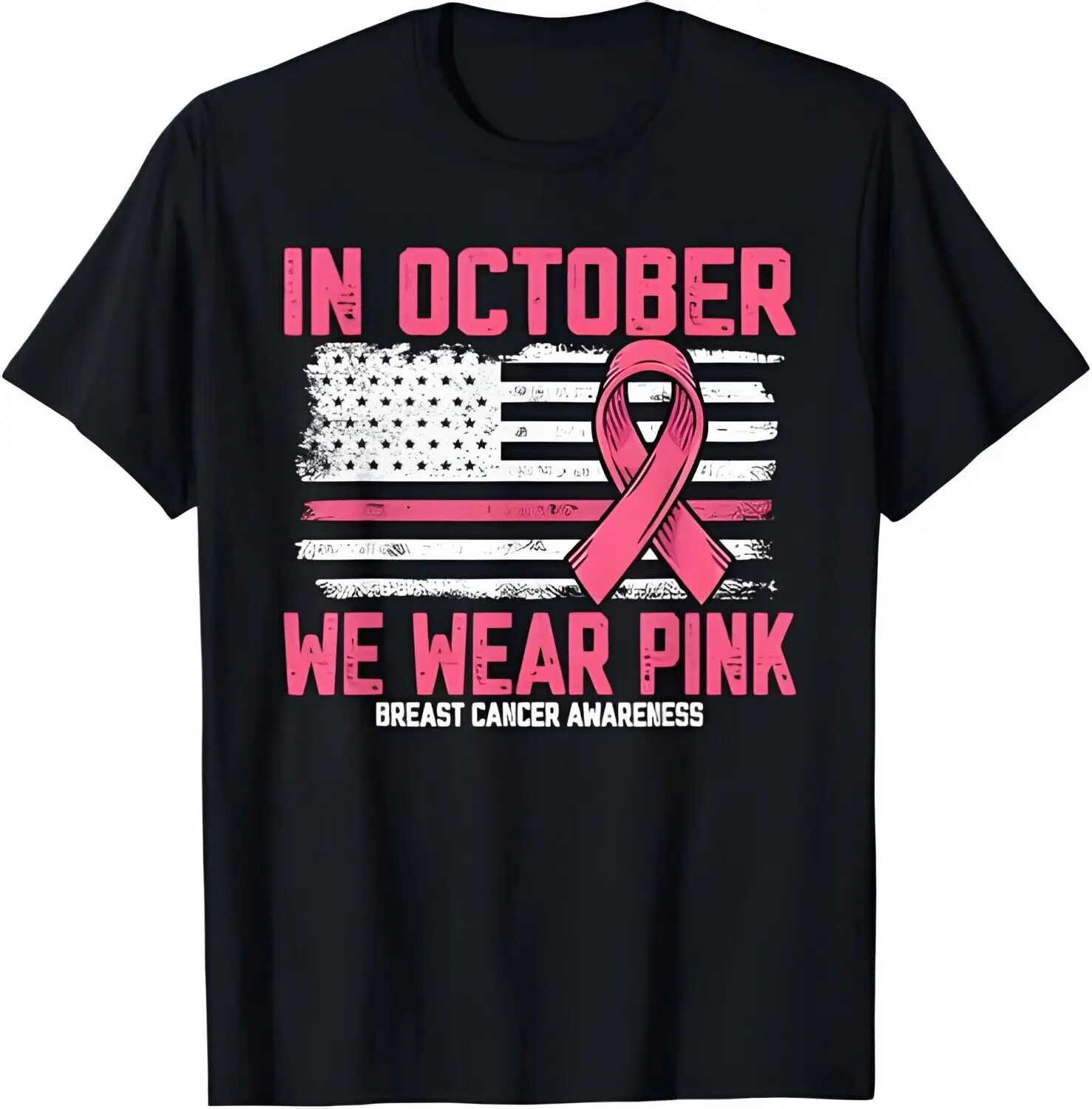 

Pink Us Flag Breast Cancer Awareness T-Shirt