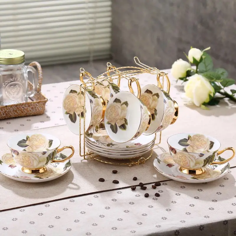 European Bone China Coffee Cup Set Retro Simple Household Flower Tea Cups Tea Cups Tea Cups and Saucer Sets Coffee Cup Gift