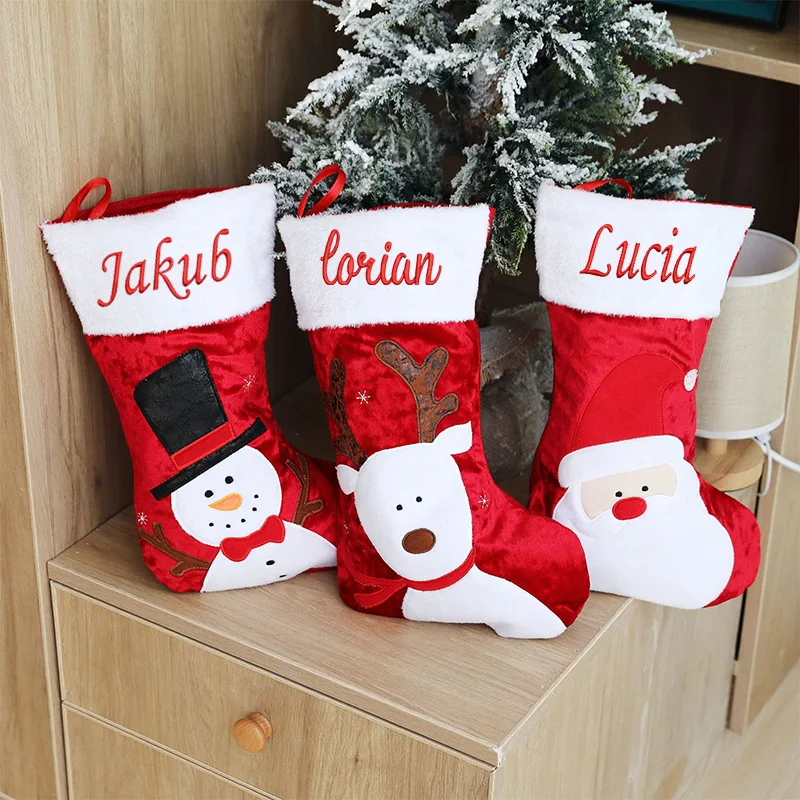 

Personalized And Customized Christmas Gift Bag Decorations, Bright Red Christmas Socks, Gift Bag Embroidered Socks