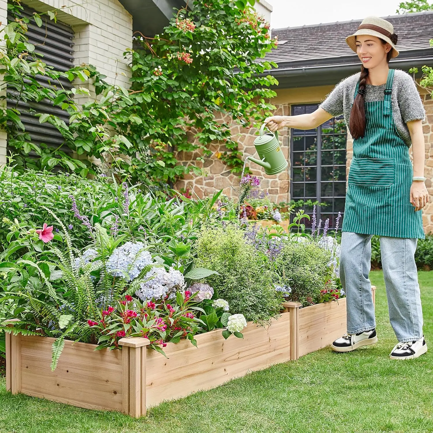 Wooden Horticulture Raised Garden Bed Divisible Elevated Planting Planter Box for Flowers/Vegetables/Herbs in Backyard/ Outdoor