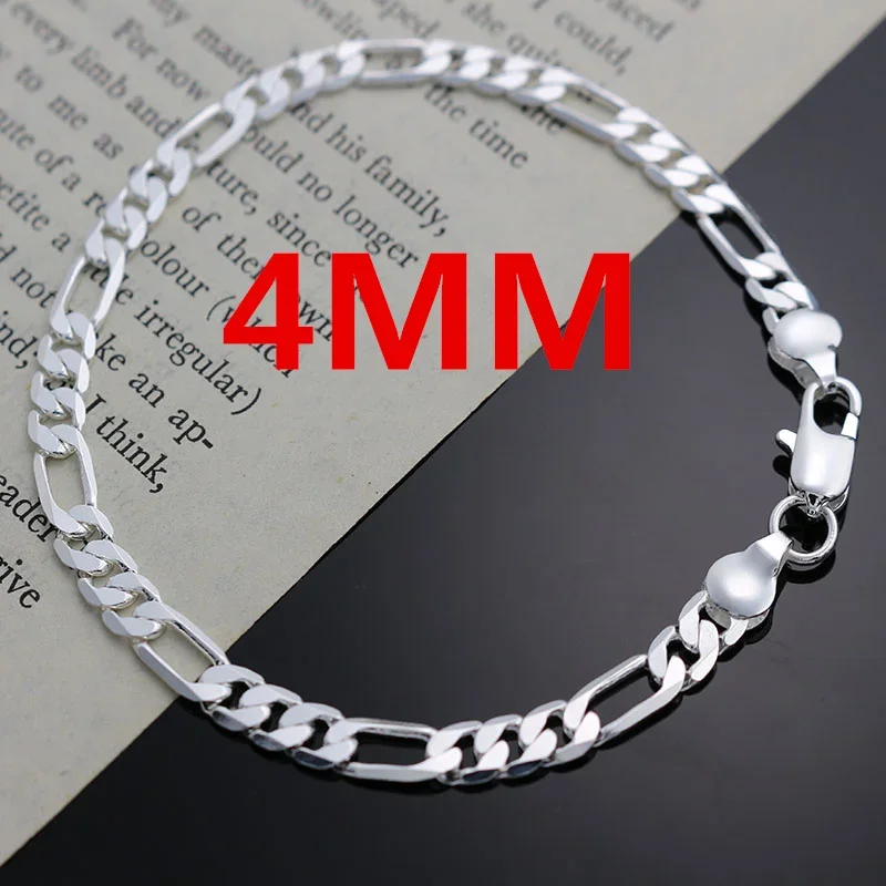 Cadena de plata de ley 925 para hombre y mujer, conjunto de joyería de 4MM, pulsera, collar, regalo clásico de Navidad, dijes de boda