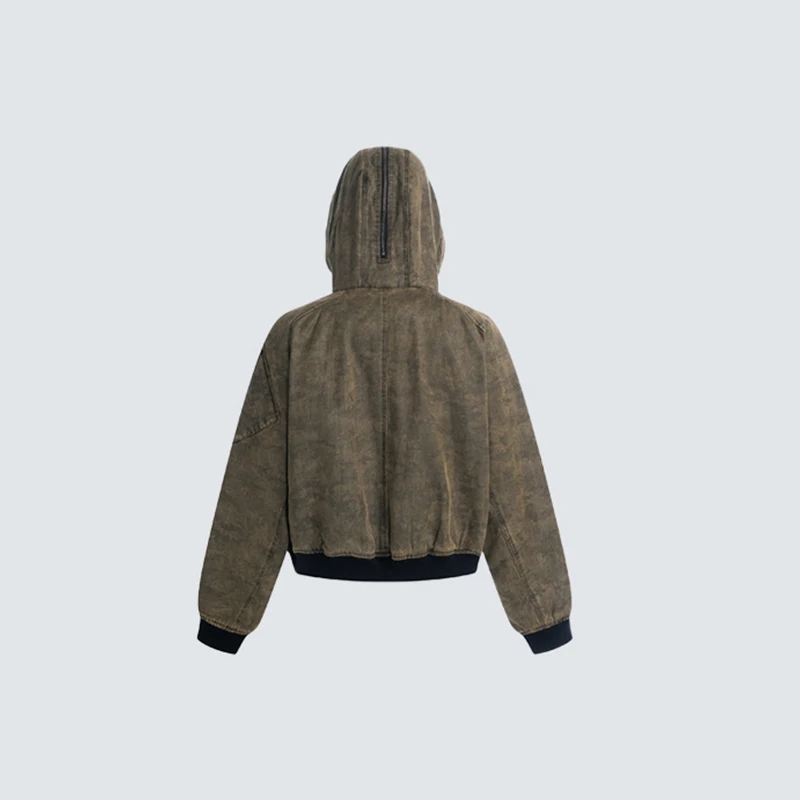 American Retro Camouflage Vintage Fur Collar Hooded Cotton Jacket Mink Fur Collar Multi Pocket Workwear Jacket Trendy