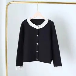 Pleated Ruffle Pearl Collar Spring And Autumn Women's Sandros Sweater French Cardigan Casual Fashion Women's Cardigan 2024 New