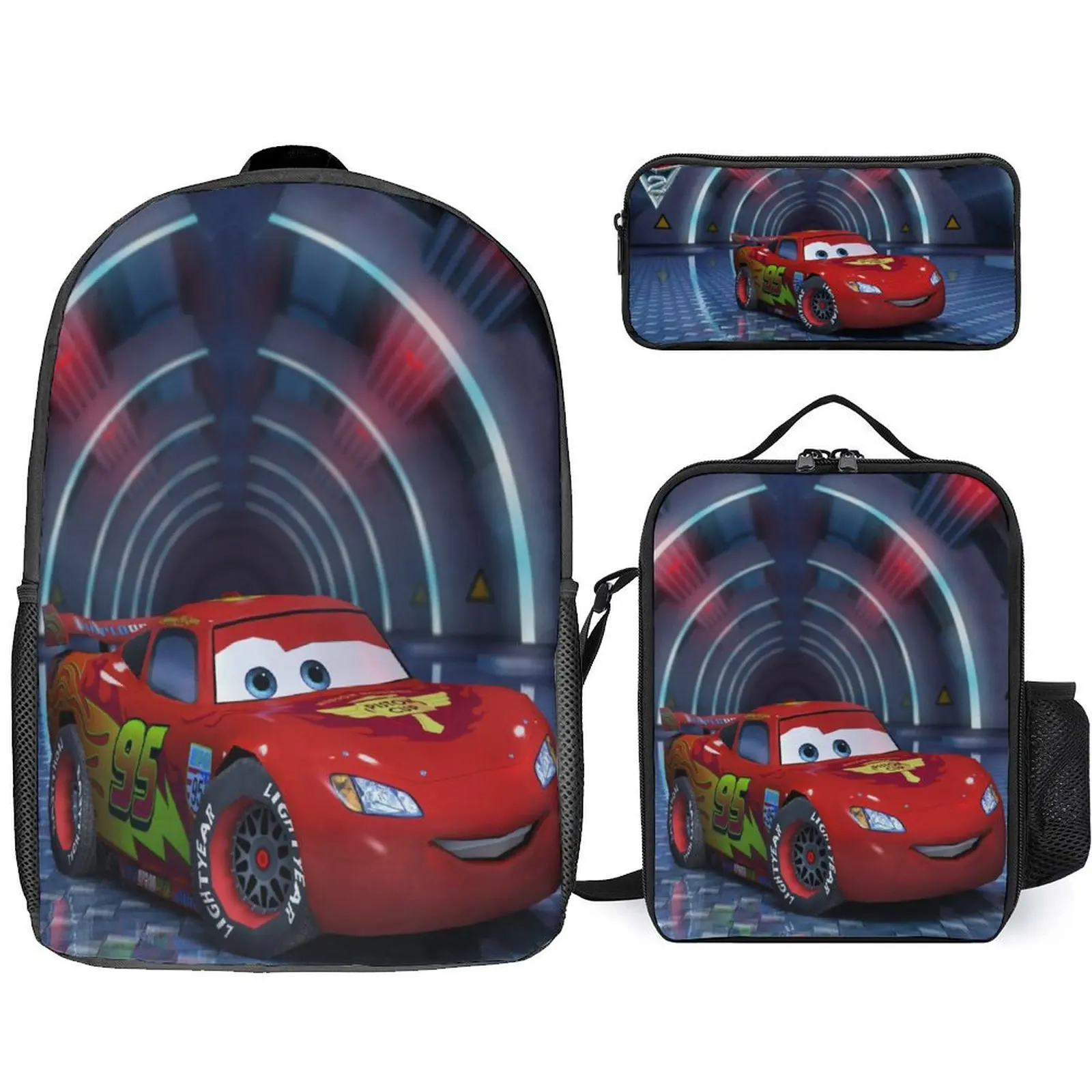 

Cars Cute Book Bag+Reusable Lunch Tote+Pencil Box 3Pcs Set,Unisex Kid Lightweight Backpack Casual Knapsack for School