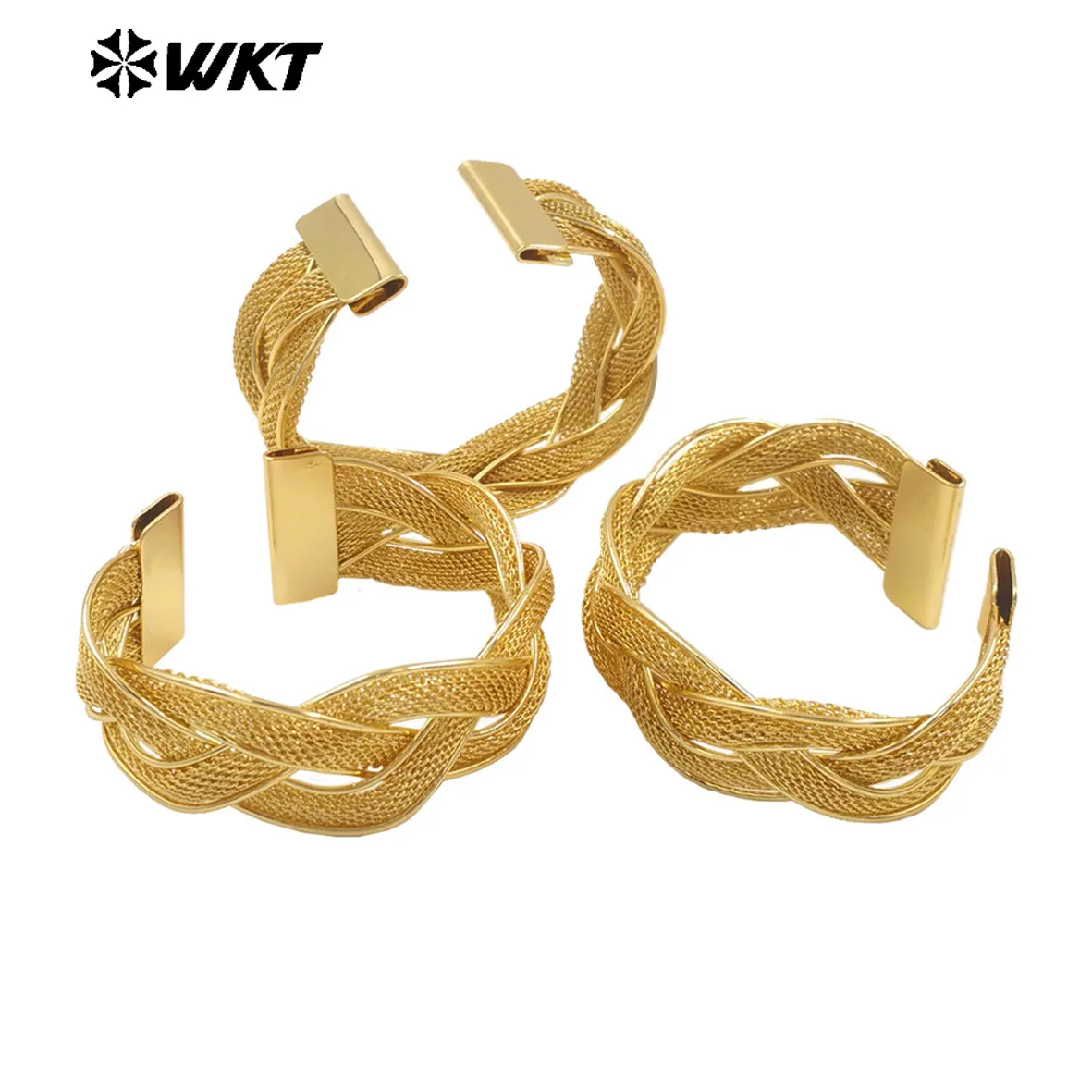 WT-B689 High Quality Refined 18K Gold Plated Brass Chain Bar Wave Interlace Adjustable Bracelet For Women As Wedding Jewelry