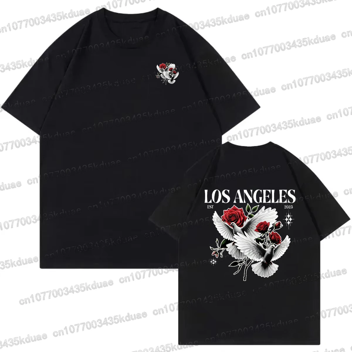 

Men Street Life Fashion Sportswear Casual Black T-Shirt White With Spreading Wings Design Men's Clothing Oversized Y2K Shirt Tee