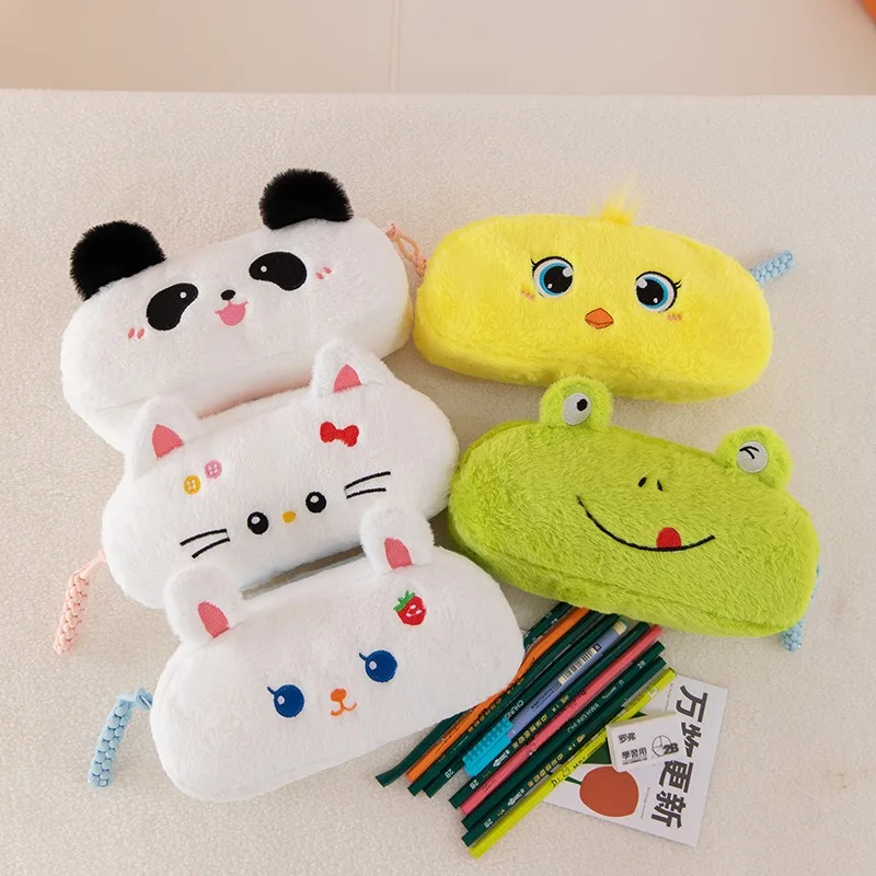 

Cute Cartoon Animal Plush Pen Case Large Capacity Zippered Stationery for Students Creative Design Pen Holder