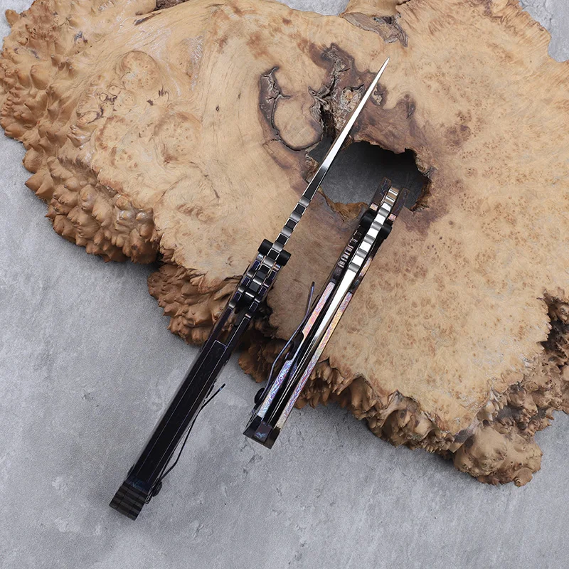 D2 شفرة فولاذية مقبض سبائك التيتانيوم سكين للفرد في الهواء الطلق الدفاع عن النفس الصيد التخييم التنزه بقاء أداة محمولة سكين #3